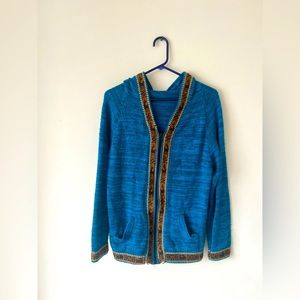 NWOT Alpaca Wool Turquoise Hand knit zip up hoodie sweater cardigan from Bolivia